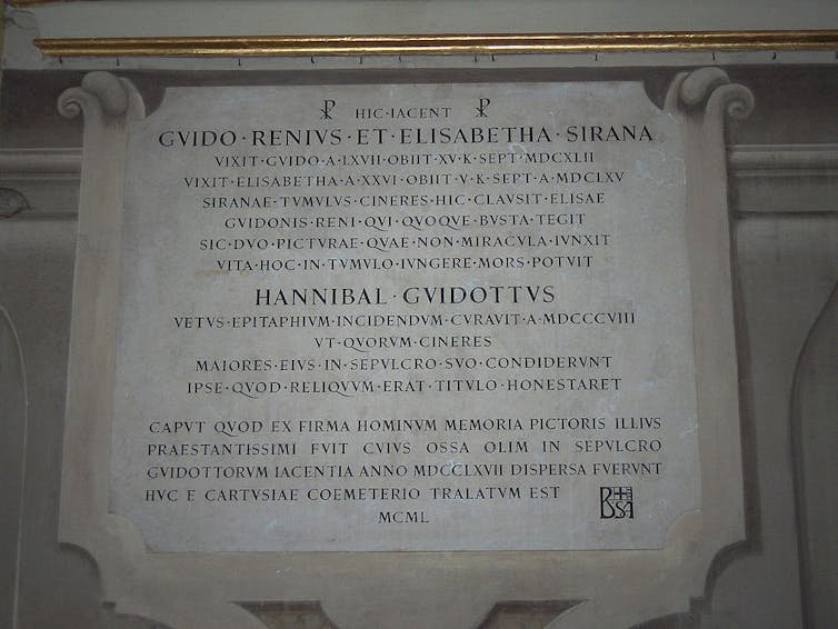 Lápida de Guido Reni y Elisabetta Sirani en la basílica de Santo Domingo.
