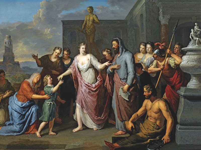 Olympias presenting the young Alexander the Great to Aristotle by Gerard Hoet before 1733 MH