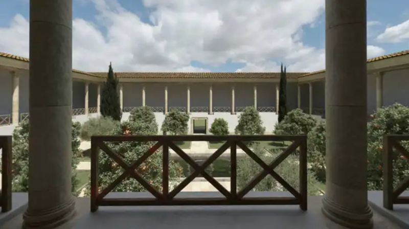 El porticus post scaenam visto desde el interior gracias a una reconstrucción virtual.
