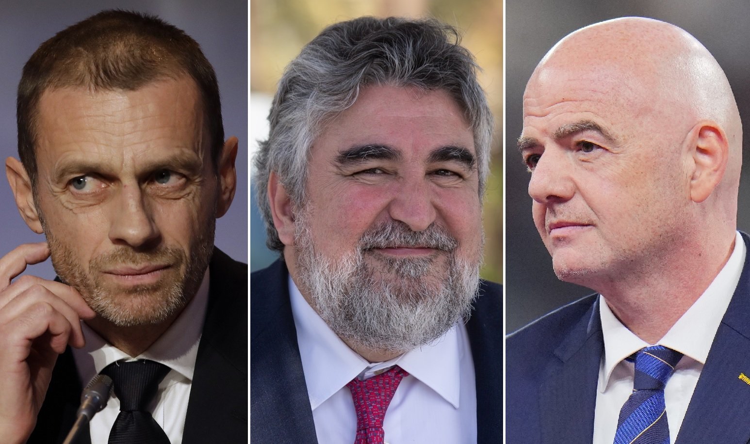 El presidente de la UEFA, Aleksander Ceferin; el presidente del CSD, José Manuel Rodríguez Uribes; y el presidente de la FIFA, Gianni Infatino