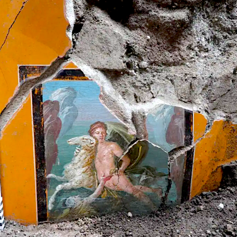 Detalle del fresco de Frixo y Hele encontrado en la domus sur de Pompeya.