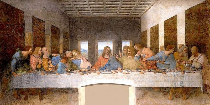 La última cena, cuadro pintado por el artista italiano Leonardo da Vinci en 1495. Iglesia de Santa Marie delle Grazie, Milán.