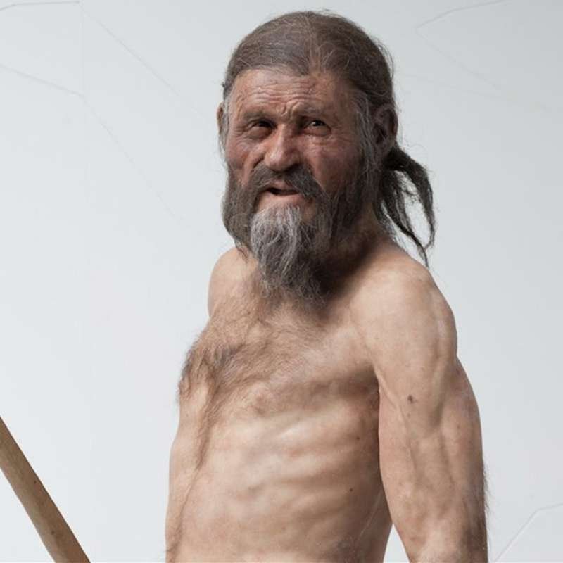 Recreación de cómo pudo haber sido el aspecto de Ötzi, el hombre del hielo.