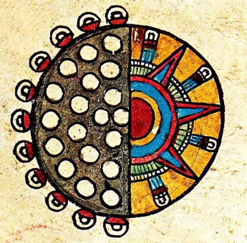 Representación de un eclipse solar que aparece en el Códice Borbónico.