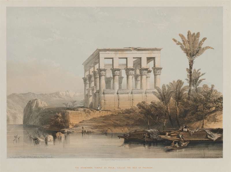 Qiosco de Trajano en el templo de Isis en File, dibujado por el artista escocés David Roberts.