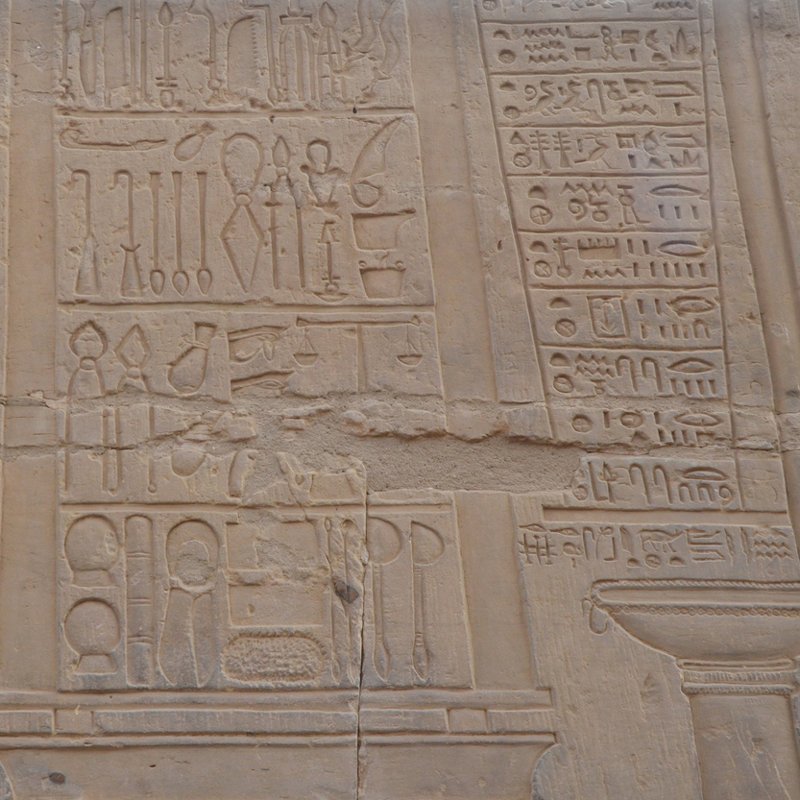 Detalle de un relieve del templo egipcio de Kom Ombo, donde se han representado una gran variedad de instrumentos médicos.