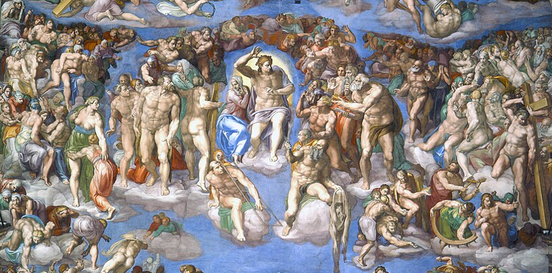 Detalle del fresco del Juicio Final pintado por Miguel Ángel en uno de los muros de la Capilla Sixtina.