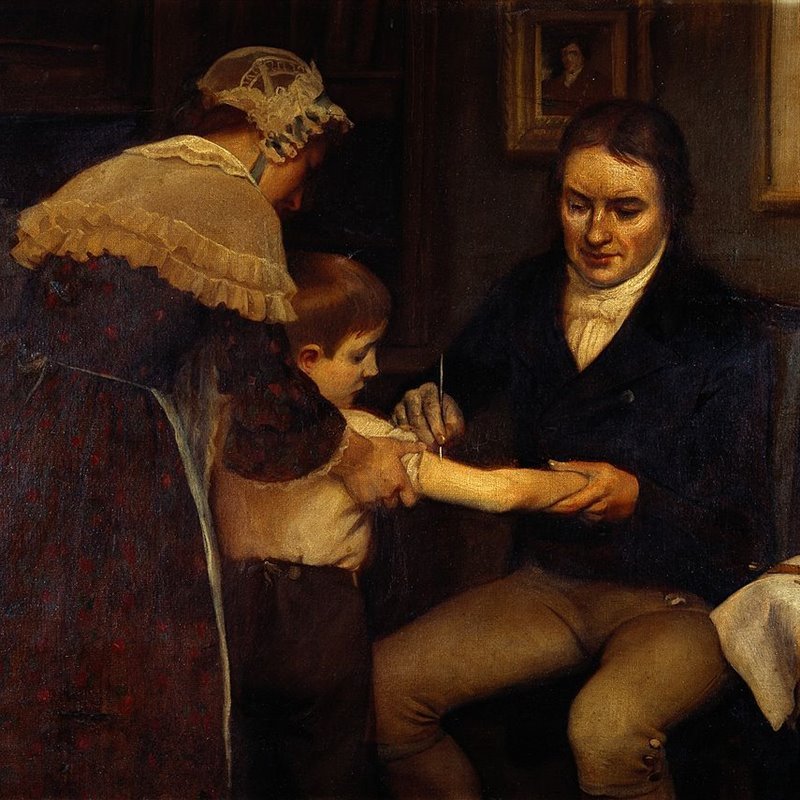 Dr Jenner performing his first vaccination, 1796 Wellcome M0000144