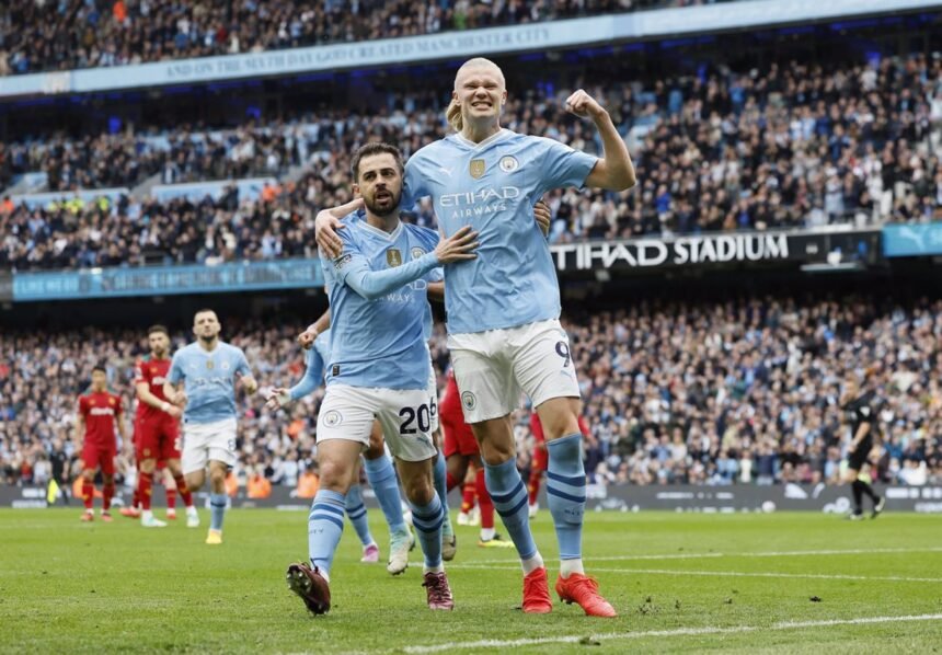 Cuatro goles de Haaland dejan al Manchester City mano a mano con el Arsenal por el título de la Premier