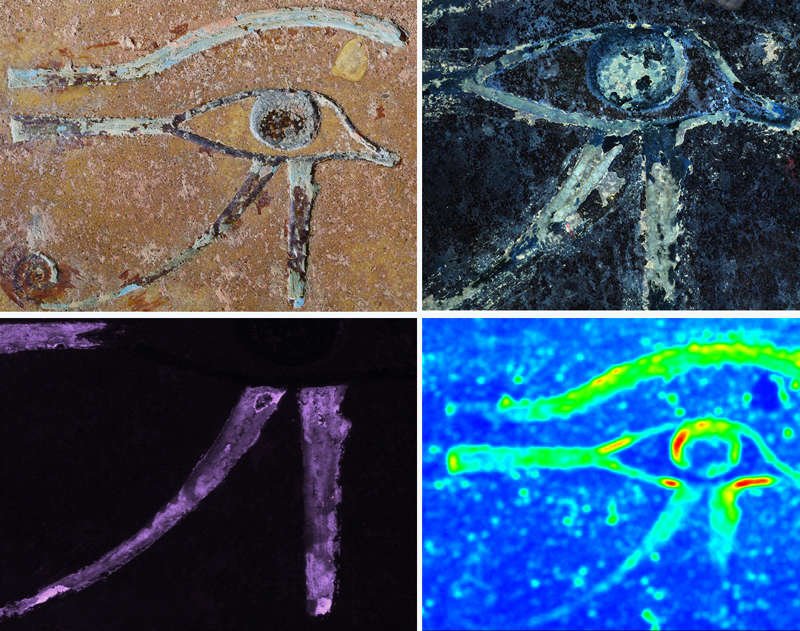 Imágenes multiespectrales y análisis químico del ojo Udyat plasmado en el sarcófago de Tutmosis III.