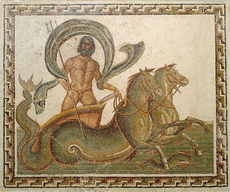Mosaico de Poseidón expuesto en el Museo de Sousa, Túnez.