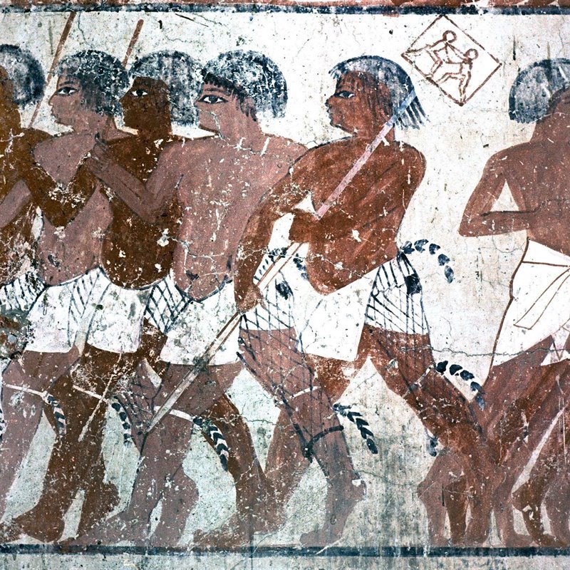 Soldados nubios representados en la tumba del comandante Thanuny. Dinastía XVIII.