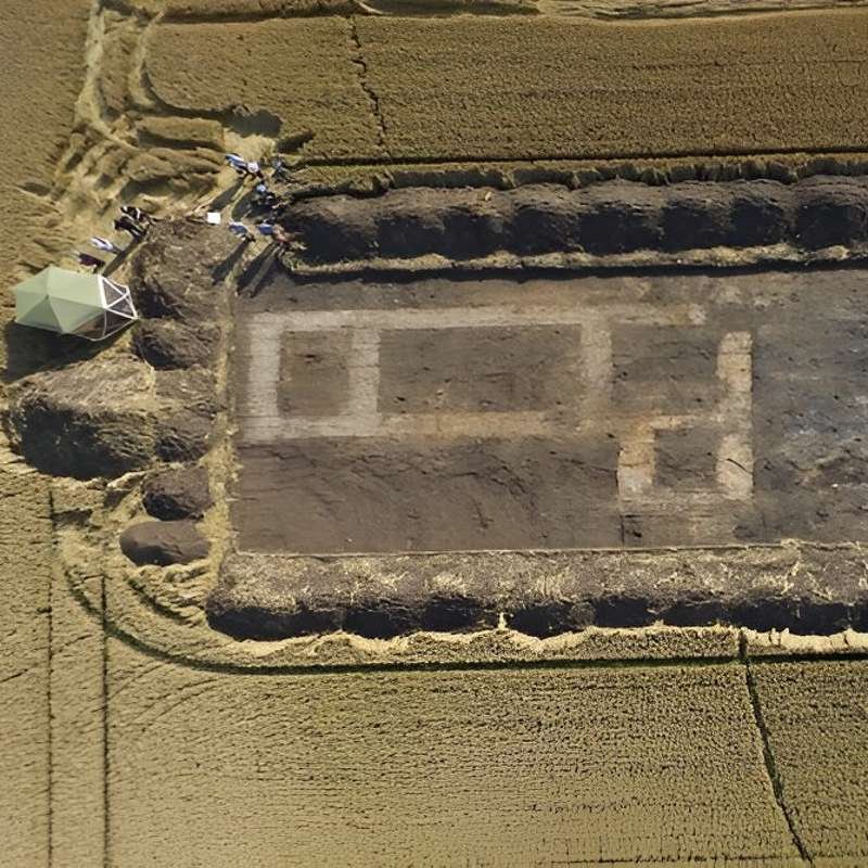 Vista aérea de las excavaciones que se están llevando a cabo en Crowland.