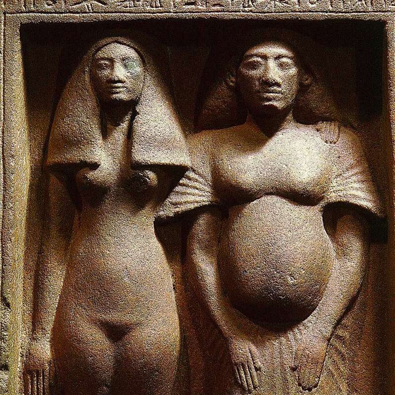 Detalle del relieve en el que se muestra a Bek abrazado por su esposa. Neues Museum, Berlín.