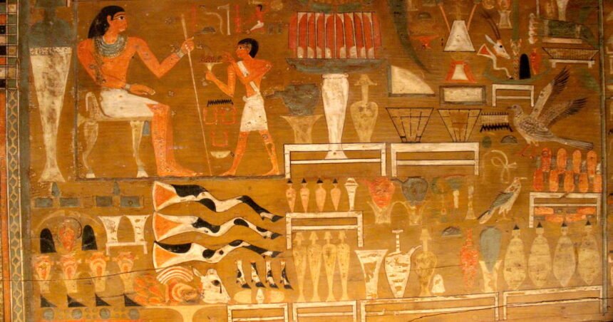 Detalle del ataúd de madera del gobernador Djehutynakht. Museo de Bellas Artes, Boston.