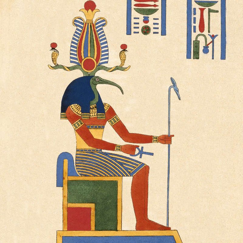 Ilustración que representa al dios lunar Thot. Léon Jean Joseph Dubois. Siglo XIX. Brooklyn Museum Libraries.