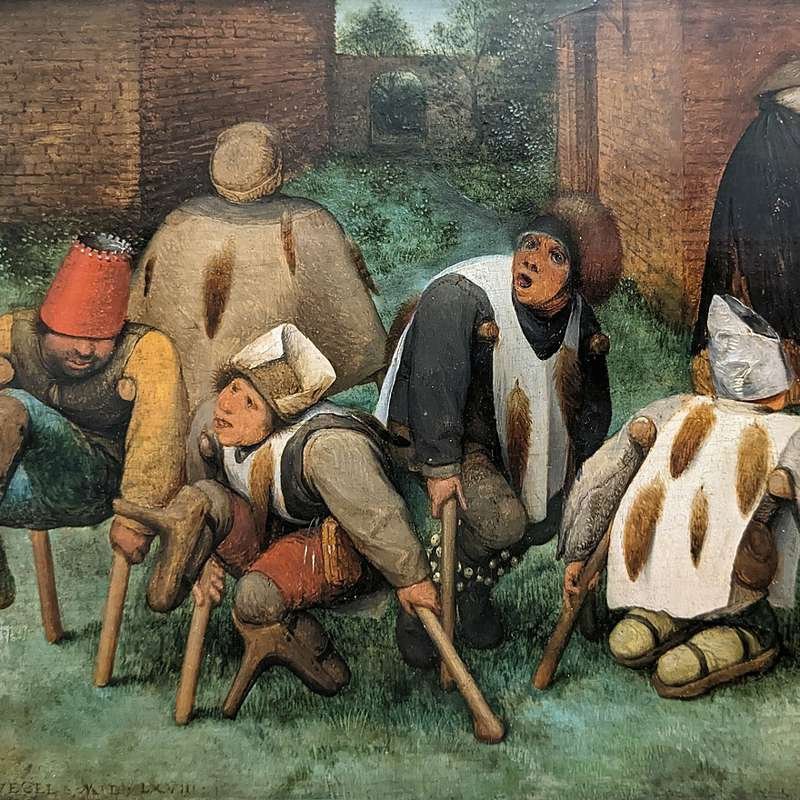 Los mendigos, cuadro pìntado por el artista holandés Pieter Brueghel el Viejo en el que muestra a varios afectados por ergotismo.Museo del Louvre.