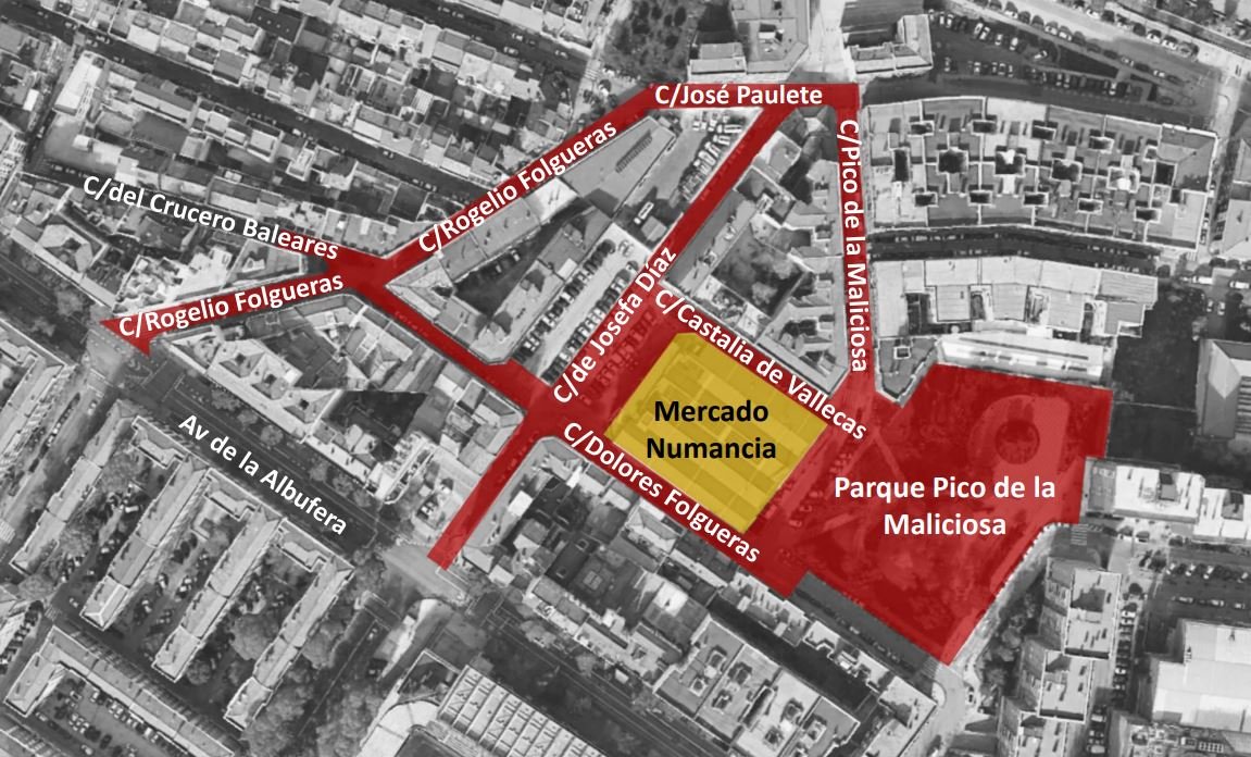 Mapa de las actuaciones que se producirán en el entorno del Mercado de Numancia.